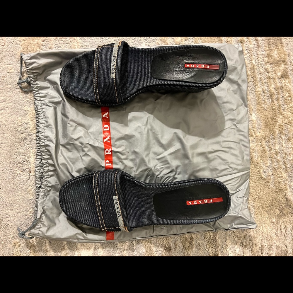 Authentic Prada denim wedge slide sandal mule EU 40 US 9 - 10